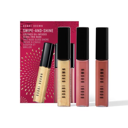 „Swipe-and-Shine Crushed Oil-Infused Gloss Trio“ lūpų blizgių rinkinys Nude