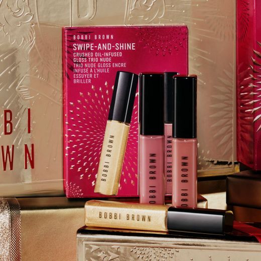 „Swipe-and-Shine Crushed Oil-Infused Gloss Trio“ lūpų blizgių rinkinys Nude