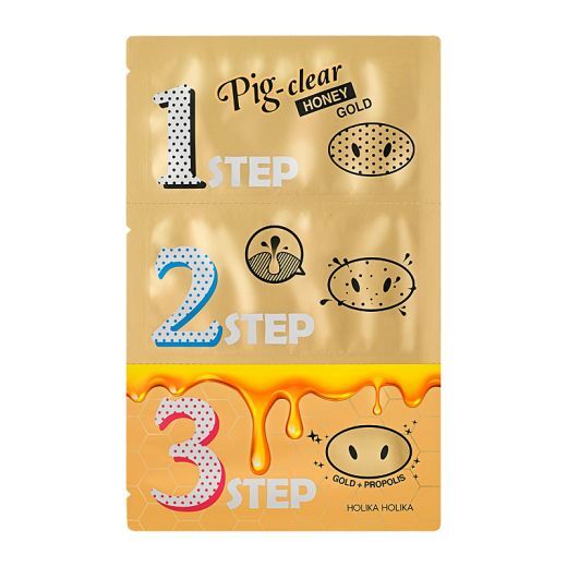 HOLIKA HOLIKA Pig Nose Clear Blackhead 3-Step Kit (Honey Gold) 3-jų žingsnių nosies inkštirų valymo rinkinys